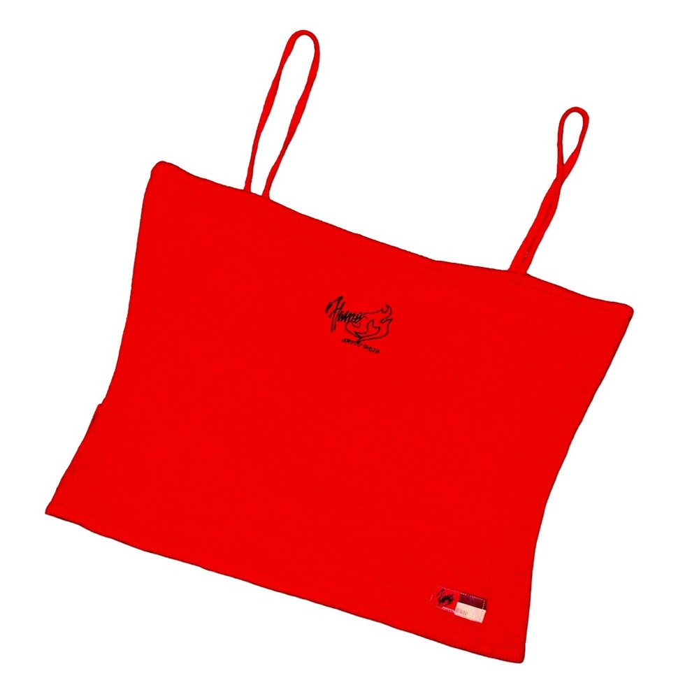 Johnny Blaze Red Flame Fire Embroidered Logo Spaghetti Strap Y2K Baby Tank Top